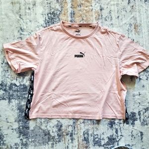 Women's Cropped Light Pink Puma Workout gym tee shirt Puma logo sz large